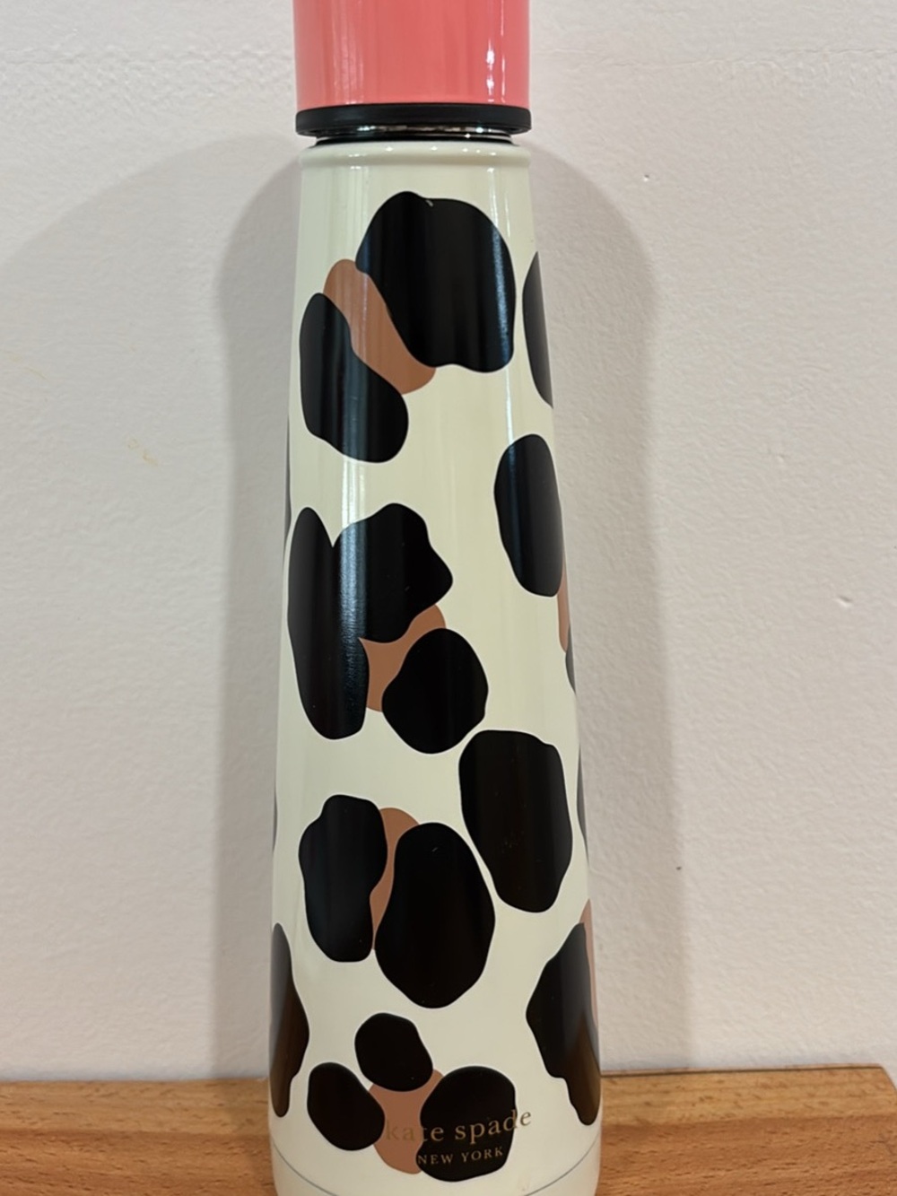 kate spade Cream Leopard Print Stainless Bottle with Pink Cap